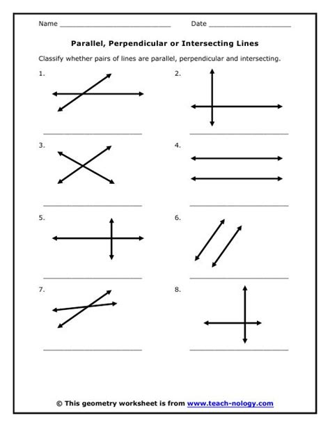 Parallel Intersecting And Perpendicular Lines Worksheets