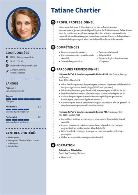 Exemple de CV pour hôtesse de lair compétences