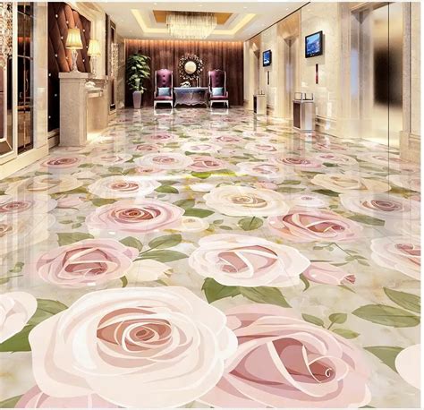 3d Plant Flowers Embossed Tile Floors Custom Photo Self Adhesive 3d