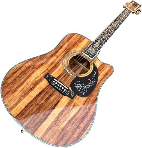 41 Inch Cutaway Solid Koa Acoustic Guitar Ebony Fingerboard Abalone Inlays Amazonca Musical