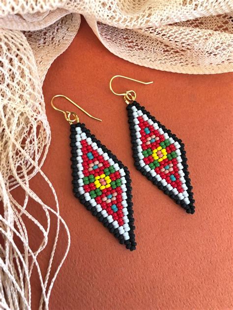 Ready To Ship Handwoven Beaded Floral Earrings In Red Etsy Beads Craft Jewelry Seed Bead