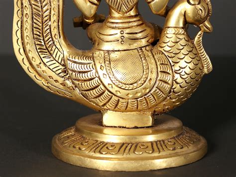 5 Small Goddess Gayatri Statue In Brass Seated On Swan Exotic India Art