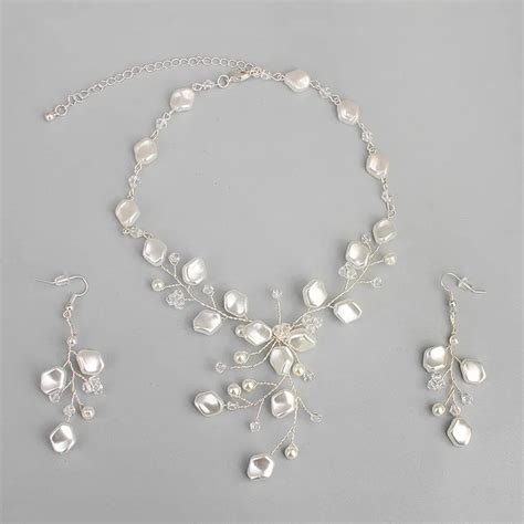 Dower Me Elegant Bridal Pearls Necklace Earrings Set Handmade Wedding