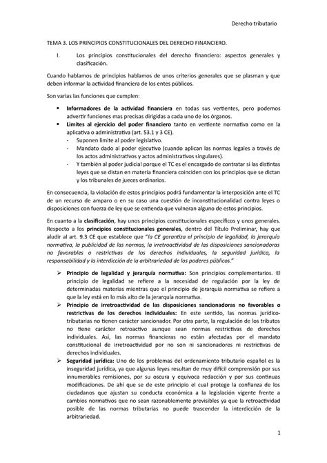 TEMA 3 Los Principios Constitucionales Del Derecho Financiero Los