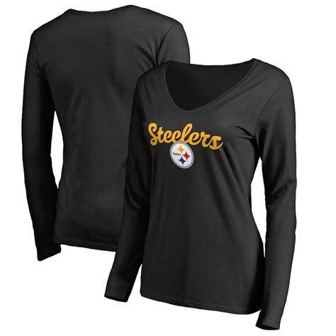 Women S Pittsburgh Steelers Black Plus Sizes Freehand Long Sleeve T Shirt