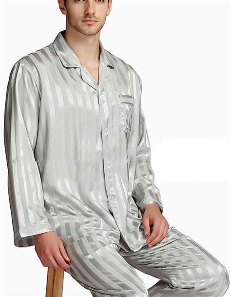 Yamed Pijama De Sat N De Seda Para Hombre Gris Large Amazon Mx