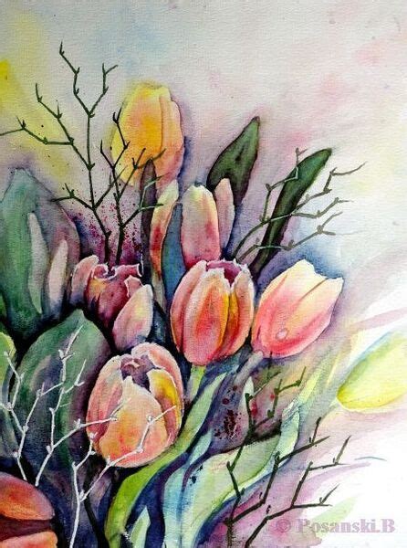 Tulpen Iv Fr Hbl Her Blumen Fr Hling Aquarell Von Burkhard