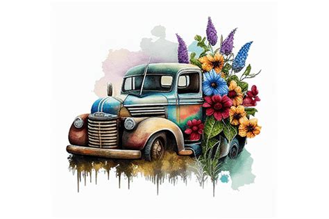 Vintage Truck Watercolor Png Clipart Grafik Von Wangtemplates · Creative Fabrica