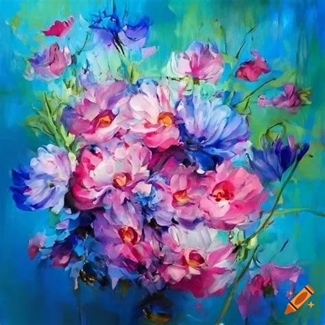 Captivating Painting Of Silver White Red Pink And Blue Wildflowers