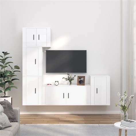 Vidaxl Ensemble De Meubles Tv Pcs Blanc Brillant Bois D Ing Nierie