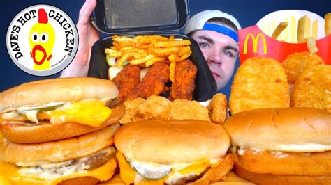 ASMR DOUBLE CHEESEBURGERS HASH BROWNS DAVE S HOT CHICKEN FILET O FISH