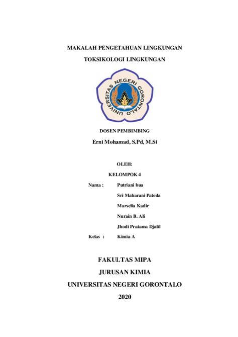 Pdf Makalah Pengetahuan Lingkungan Toksikologi Lingkungan Putriani