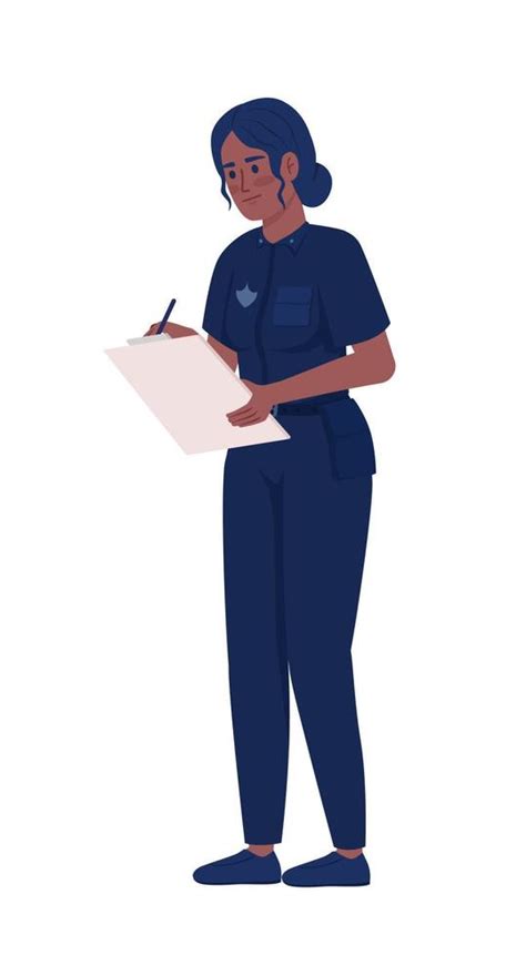 Female Police Officer Writing On Clipboard Semi Flat Color Vector