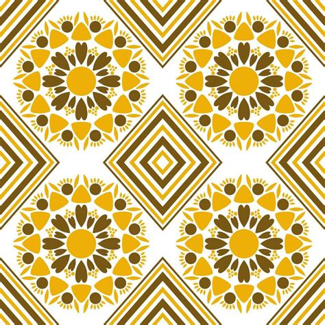 Seamless pattern with yellow and brown diamond shapes and flower shapes ...