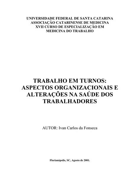 Pdf Trabalho Em Turnos Aspectos Organizacionais E Dokumen Tips