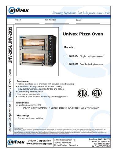 All Univex Catalogs And Technical Brochures