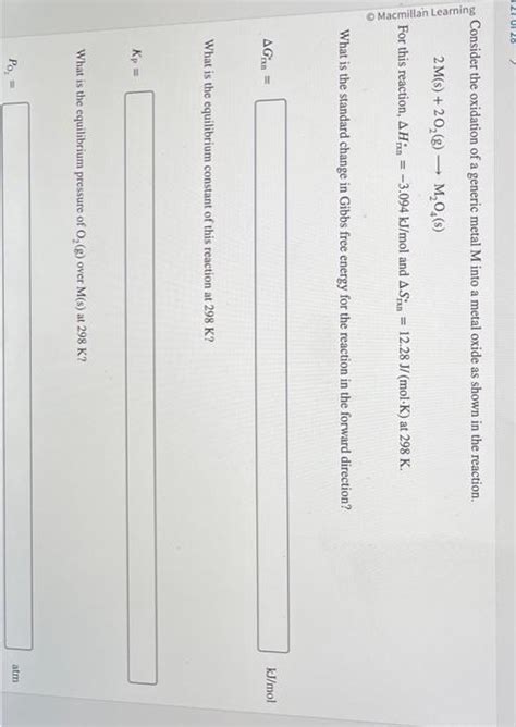Solved Consider The Oxidation Of A Generic Metal M Into A Chegg