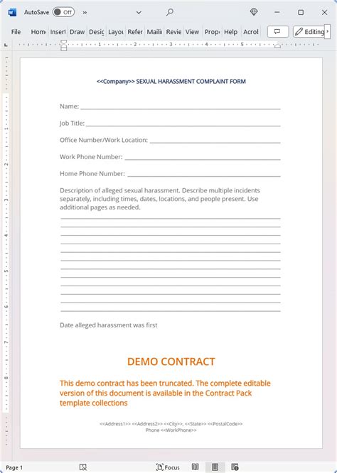 Sexual Harassment Complaint Form Downloadable Template