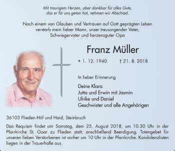 Traueranzeigen von Franz Müller trauer36 de