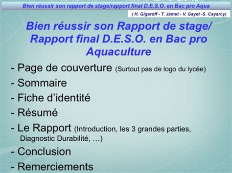 Diaporama Rapport De Stage Bac Pro