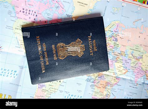 Indian Passport Placed On Top Of World Map Stock Photo Alamy