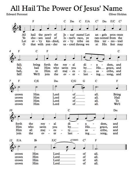 Free Lead Sheet – All Hail The Power Of Jesus’ Name | Gospel song ...