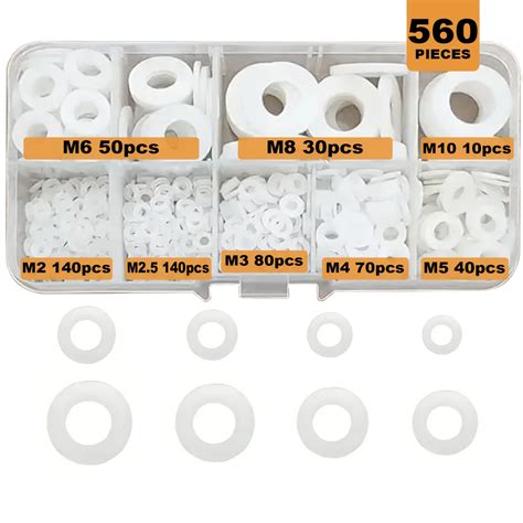 560pcs White Nylon Flat Washer Assortment Kit For Electrical