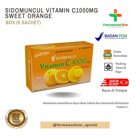 Jual SIDOMUNCUL VITAMIN C1000MG SWEET ORANGE BOX 6 SACHET Shopee