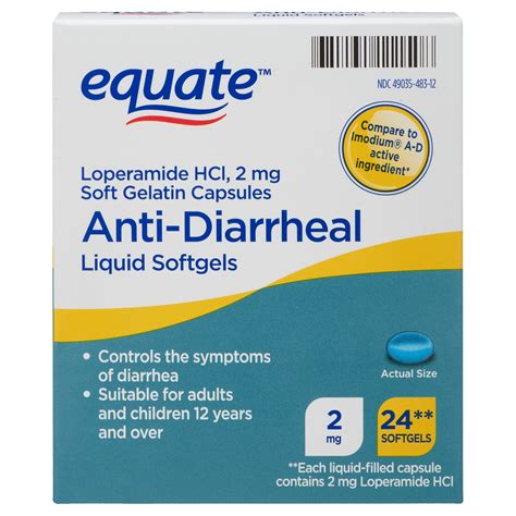 Equate Loperamide HCl Anti Diarrheal Liquid Softgels 2 Mg 24 Count