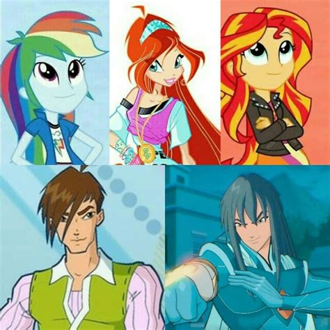 Winx Club Rainbow Dash And Bloom And Sunset Shimmer Vs Helia And