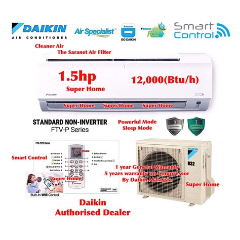 Daikin 1 5hp R32 Non Inverter Aircond FTV35PB RV35PB 3WM LF9 WiFi