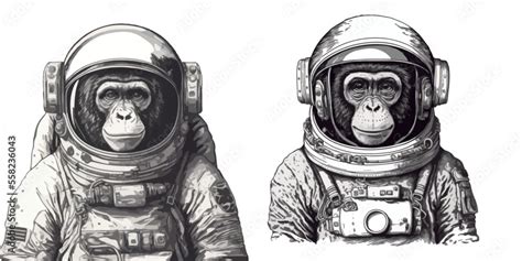 Hand drawn monkey hipster astronaut vector illustration. Monkey ...