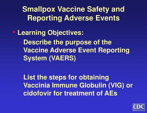 PPT Smallpox Vaccine Safety And Reporting Adverse Events PowerPoint