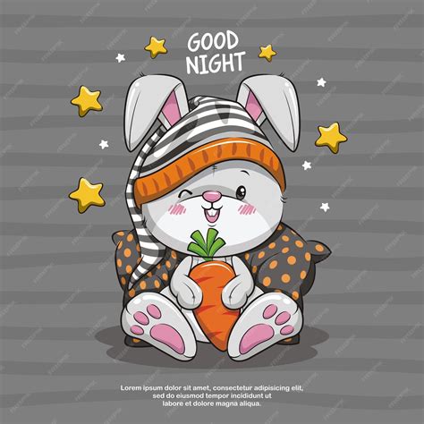 Premium Vector Good Night Bunny With Carrot Cute Rabbit Sleeping