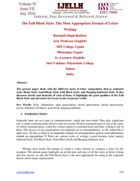 Pdf The Full Block Style The Most Appropriate Format Of Letter Writing