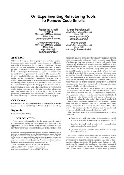 (PDF) On Experimenting Refactoring Tools to Remove Code Smells