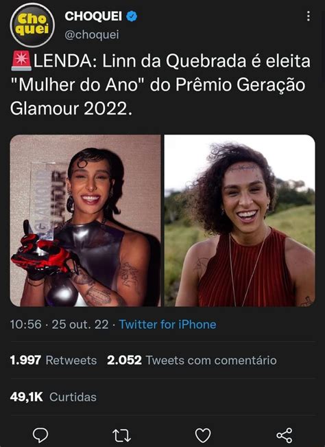 CHOQUEI Qchoquei LENDA Linn da Quebrada é eleita Mulher do Ano do