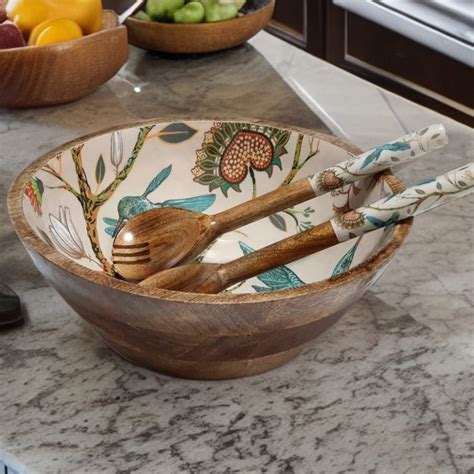 Mango Wood Serving Bowl Set With Spoons Stunning Pattern Ideal T