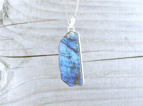 Pendentif Labradorite Argent Sterling Pierre Brute Labradorite Bleue