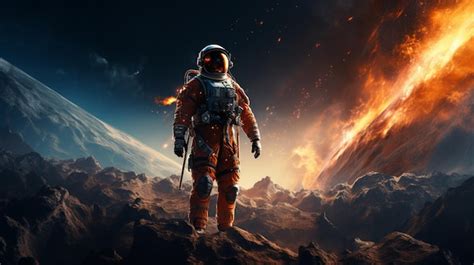 Premium AI Image Astronaut Standing On A Rocky Surface With A