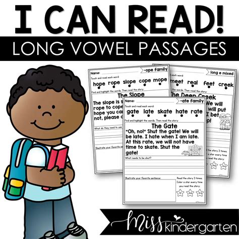 Reading Fluency Passages Long Vowel Words Miss Kindergarten