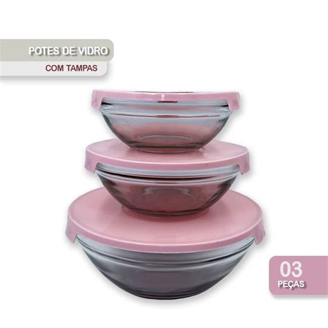 Conjunto Potes De Vidro Hermeticos Tampa Rosa Submarino