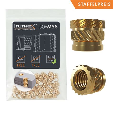 Ruthex Thread Insert M5s 50 Pieces Short Threaded Bushings For 3d Printing