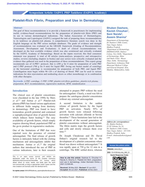 Pdf Platelet Rich Fibrin Preparation And Use In Dermatology