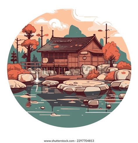Japanese Hot Spring Onsen Vector Illustration Stock Vector Royalty Free 2297704813 Shutterstock