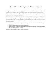 Personal Financial Planning Interview Reflection Assignment Docx