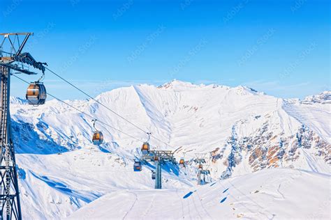 Cable Cars At Hintertux Glacier Ski Resort In Tyrol In Mayrhofen In