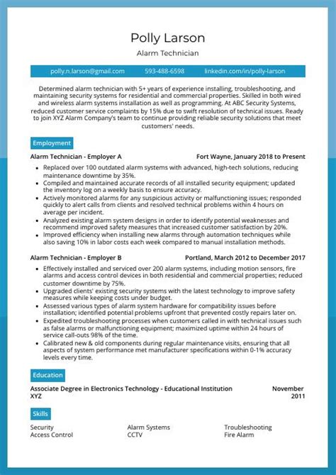 Alarm Technician Resume (CV) Example and Writing Guide