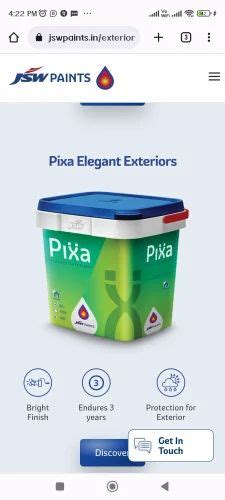 Jsw Pixa Elegant Exterior Paint Packaging Size Ltr Ltr Ltr Ltr