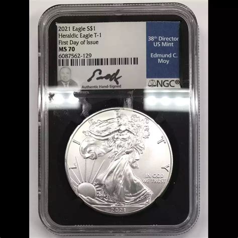 Silver Eagle Ngc Ms Heraldic Eagle T First Day Of Issue Moy